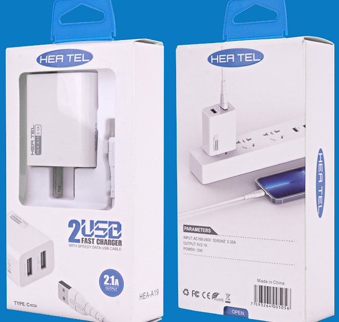 Cargador 2 puertos 2.1 amp tipo C