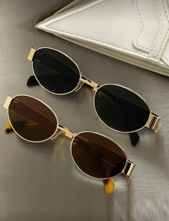 Lentes de Sol Ovalados Estilo Vintage con Montura Cromada