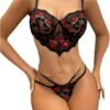 61K5q3Cgk7L._AC_SY741_ Conjunto de Lencería talla S Negro con Bordado de Besos Rojos y Detalle de Cadenas Doradas