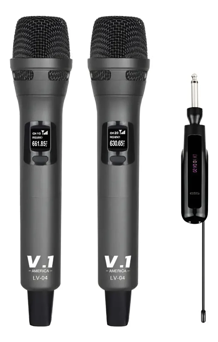 Set de 2 Micrófonos Inalámbricos V.1 LV-04 con Receptor Portátil