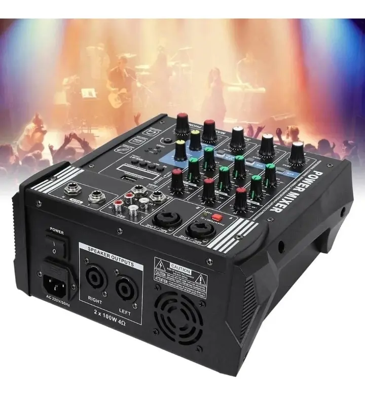 Consola de Mezcla Amplificada Teyun PA4 de 4 Canales (2x150W) con Bluetooth y USB