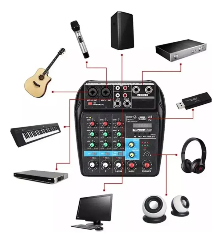 Consola Mezcladora Profesional Teyun A4 de 4 Canales con Bluetooth y USB