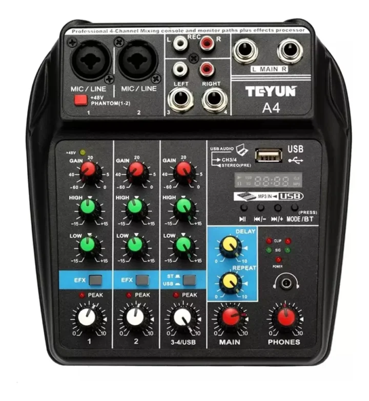 Consola Mezcladora Profesional Teyun A4 de 4 Canales con Bluetooth y USB
