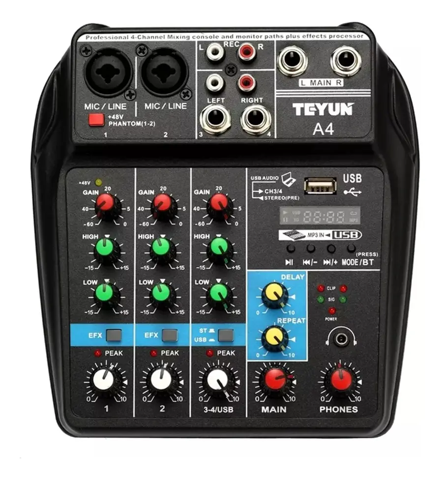 Consola Mezcladora Profesional Teyun A4 de 4 Canales con Bluetooth y USB