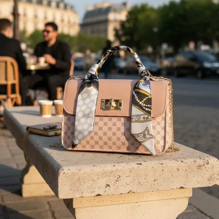 Cartera Pequeña de Moda Rosa con Estampado y Pañuelo