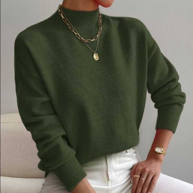 a4adhe481681 Suéter Tejido Elegante de Cuello Alto y Corte Holgado (Verde Militar)