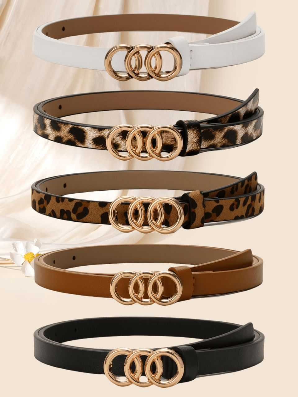 Correa Delgada para Mujer con Hebilla Metálica de 3 Aros