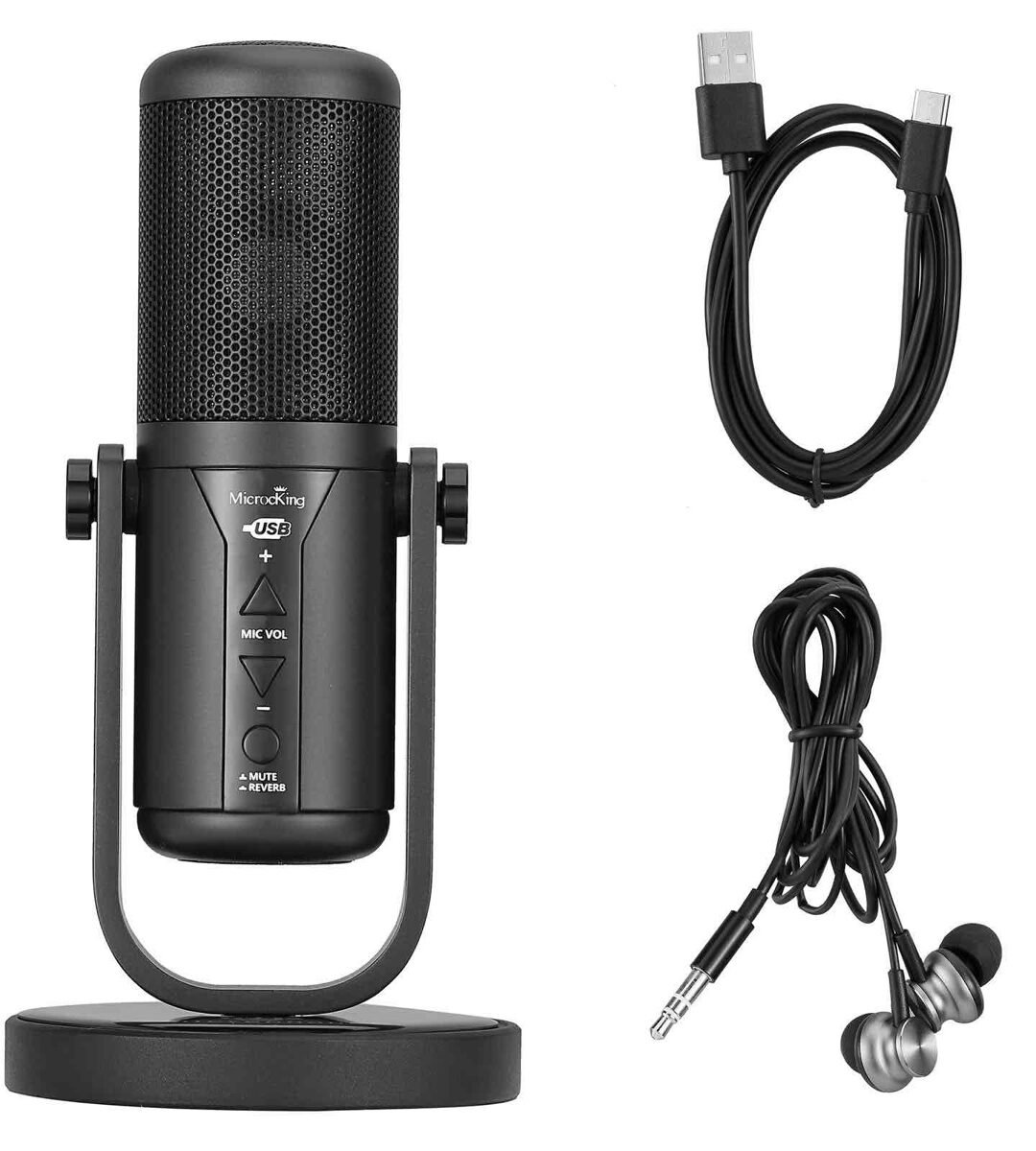 Micrófono de Condensador Profesional CM-01 USB con Base de Escritorio y Auriculares