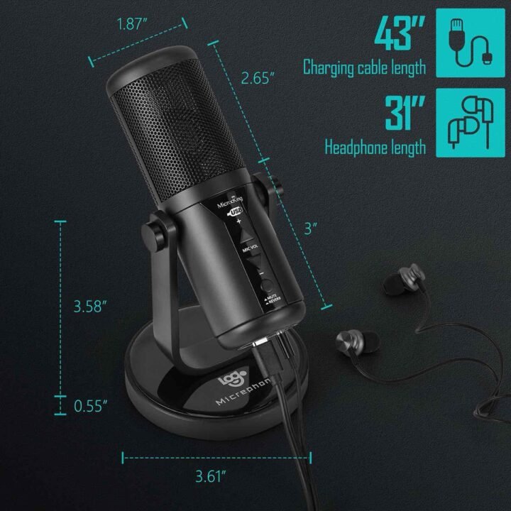 Micrófono de Condensador Profesional CM-01 USB con Base de Escritorio y Auriculares