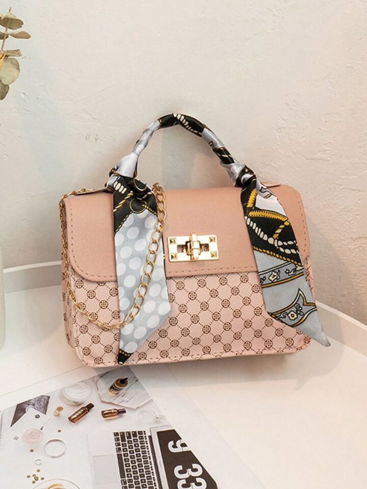 Cartera Pequeña de Moda Rosa con Estampado y Pañuelo